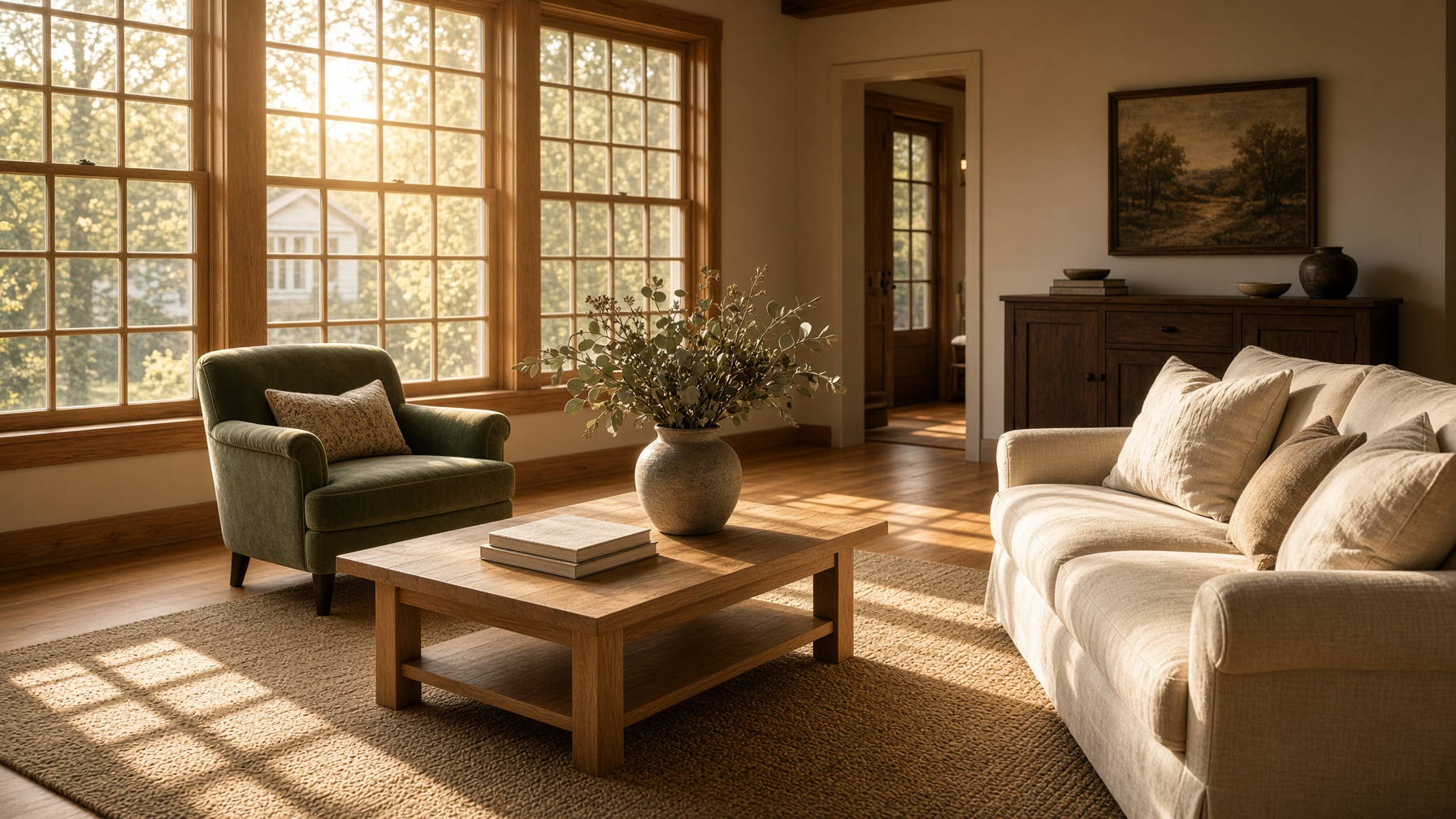Sunlit Oklahoma living room after a professional clean